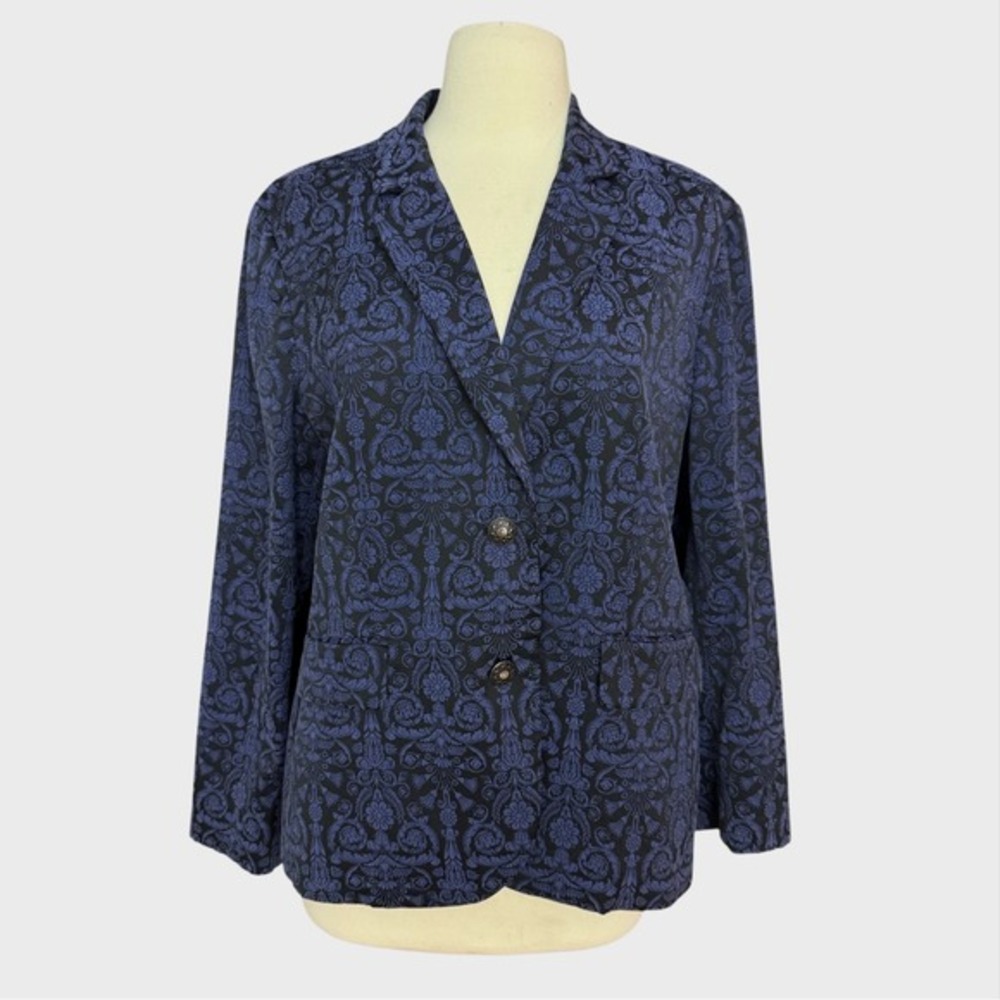 Women's Large (relaxed) Dark Blue and Black Baroque Corporate Goth Blazer